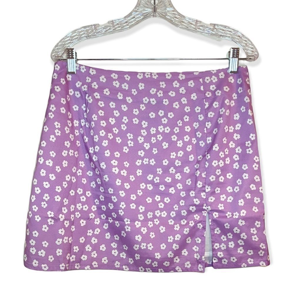 SHEIN Purple Floral Slit Mini Skirt L